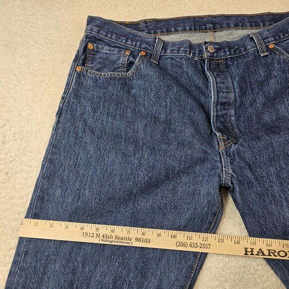 Levi's 501 Jeans Men's 42x30 Blue Denim Copper Rivets Button Fly Dark Wash - Picture 9 of 16